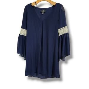 By & By women's blue sheer lined bell Sleeves dress - small